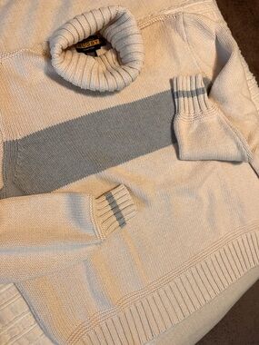 Ralph Lauren rugby chunky Cream Turtleneck Sweater with Gray Stripe